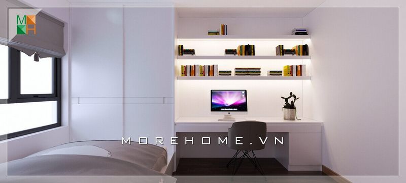 Căn phòng ngủ chung cư đơn giản với phong cách hiện đại, trẻ trung, thiết kế nội thất tối giản giúp tạo cảm giác thoải mái và không bị rườm rà.