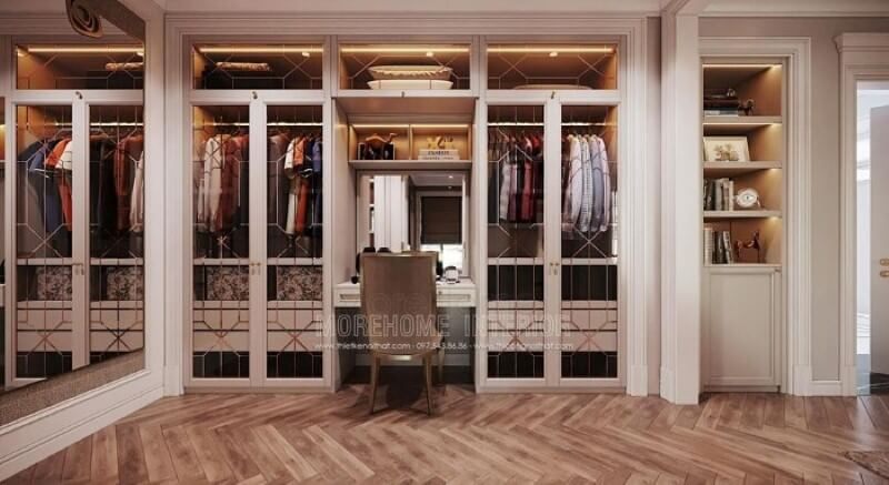 Tủ quần áo nhiều ngăn nhưng lại giúp bạn lựa đồ một cách nhanh chóng từ cánh tủ kính cường lực đẹp sang trọng.