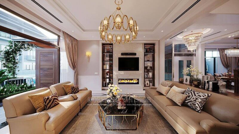 Mẫu bàn trà decor mặt đá chân inox mạ vàng đẹp tinh tế