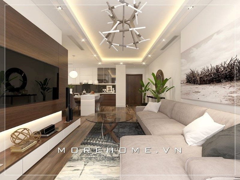 Mang phong cách thiết kế hiện đại, ấn tượng chiếc bàn trà hình tròn góp phần tạo nên giá trị thẩm mỹ cho không gian căn phòng.