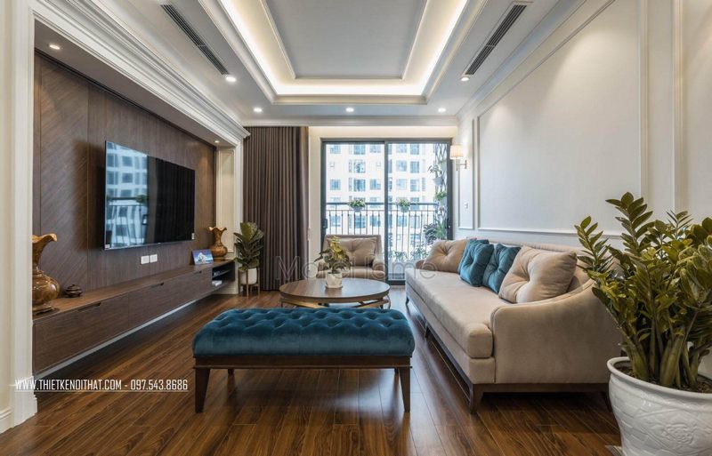 An Bình City cung cấp một không gian phòng khách được trang trí bằng nội thất gỗ hiện đại và sáng tạo.