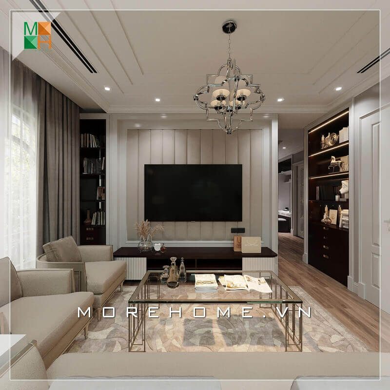 Bộ bàn ghế sofa bọc nỉ mang đến vẻ đẹp sang trọng cho căn phòng.